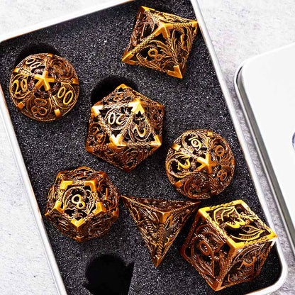 Hollow Metal Polyhedral DND Dice Set, Dragon Theme D20 Tabletop RPG Dice for D&D, Call of Cthulhu, Pathfinder, TRPG Games