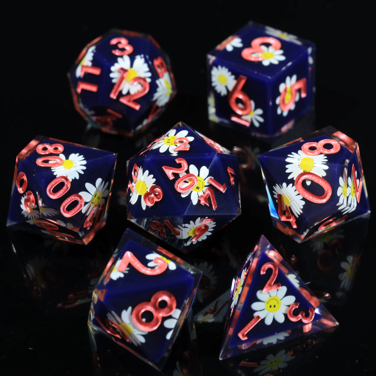 LuxeRoll Handmade Resin DND Dice Set with Gift Box - 7-Piece Sharp Edge Polyhedral RPG Tabletop Gaming Dice