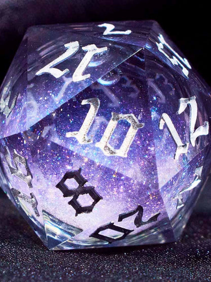 Liquid Core Starry Quicksand DND Polyhedral Dice Set, D20 RPG Tabletop Gaming Dice with Metal Tin and Velvet Pouch