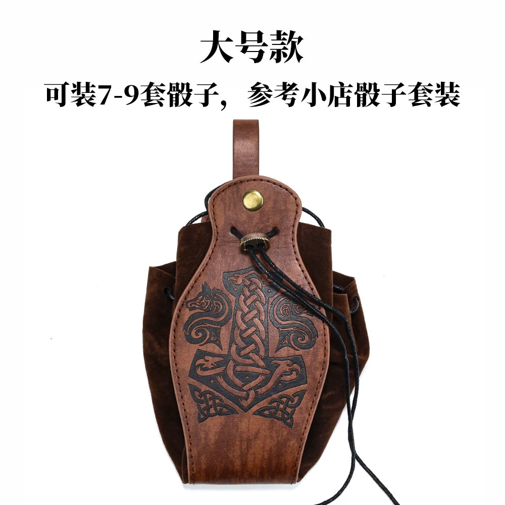 Vintage Drawstring D&D Dice Bag Expandable Dice Rolling Tray Medieval Waist Pouch for RPG Tabletop Gaming