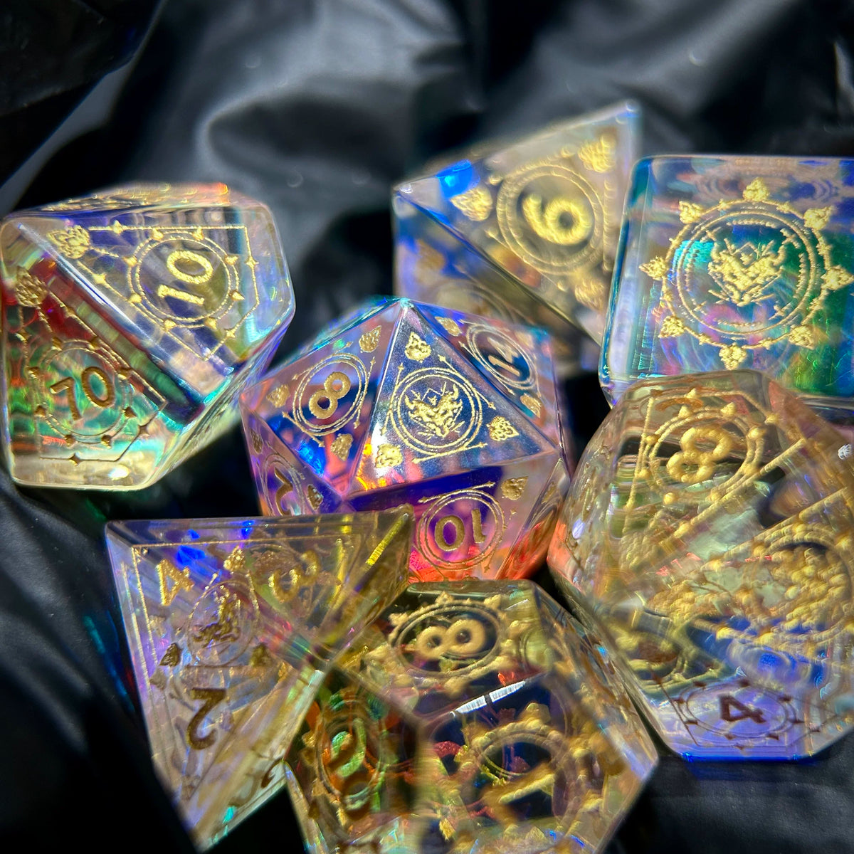 Iridescent Dragon Crystal Polyhedral Dice Set for DND, COC & TRPG Tabletop Gaming