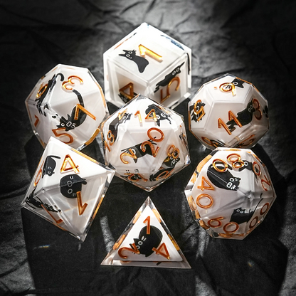 Cat dice in dice resin polyhedral dice set - detail view 6