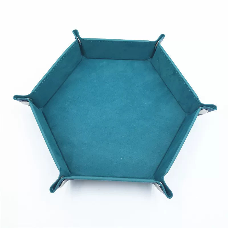 Hexagonal Velvet Dice Tray Collapsible Rolling Holder for DND RPG Tabletop Board Gaming and Storage