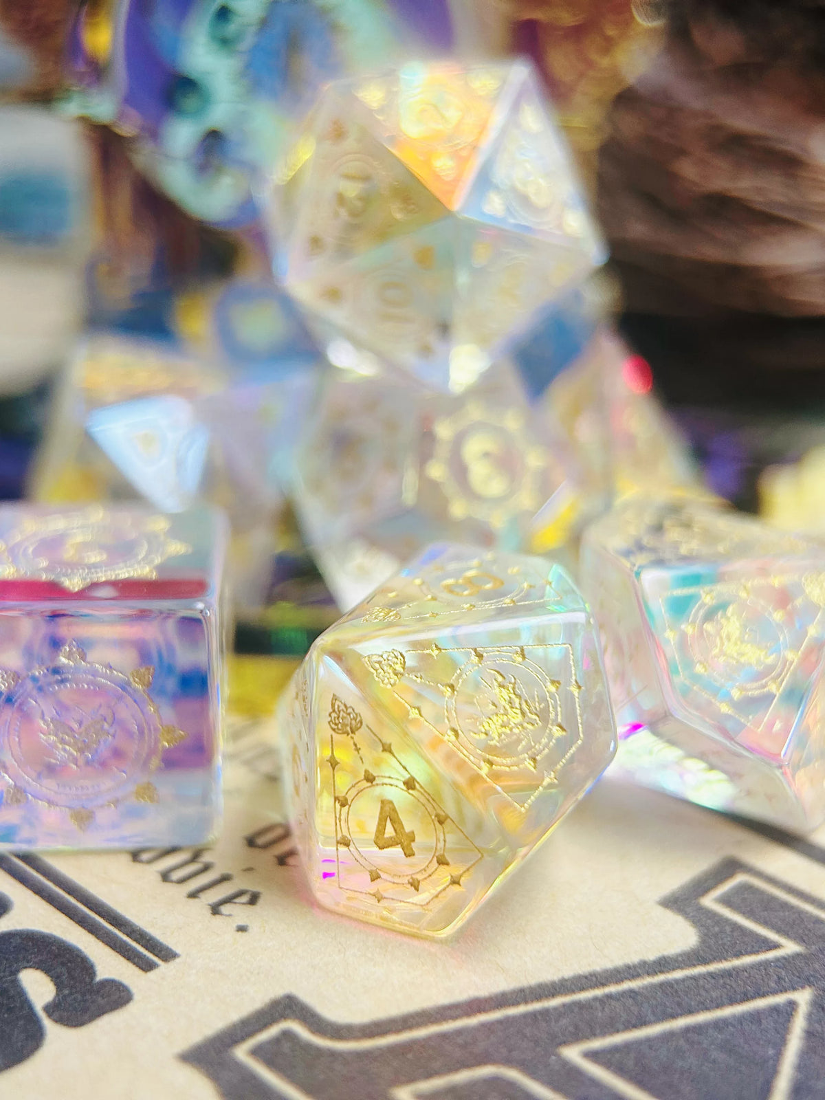 Iridescent Dragon Crystal Polyhedral Dice Set for DND, COC & TRPG Tabletop Gaming