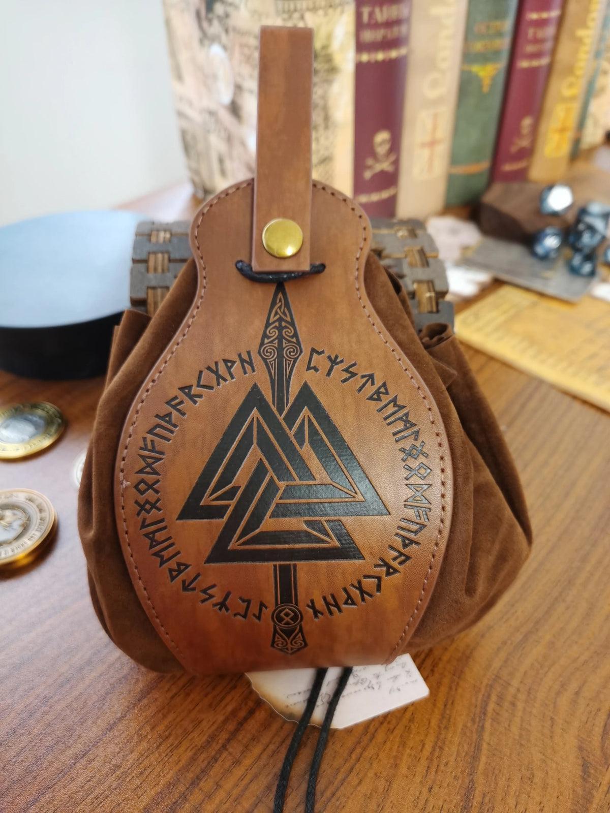 Vintage Medieval Viking Dice Bag & Belt Pouch, Drawstring Coin Purse & Rolling Tray for DND TTRPG