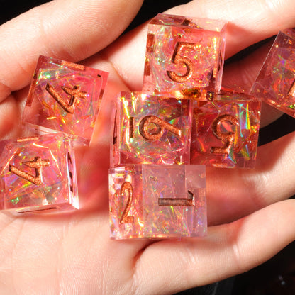 Mini Planet DND Handmade Resin Dice Galaxy Pink Sharp Edge Polyhedral Dice Set for TRPG Dungeons & Dragons Tabletop Gaming