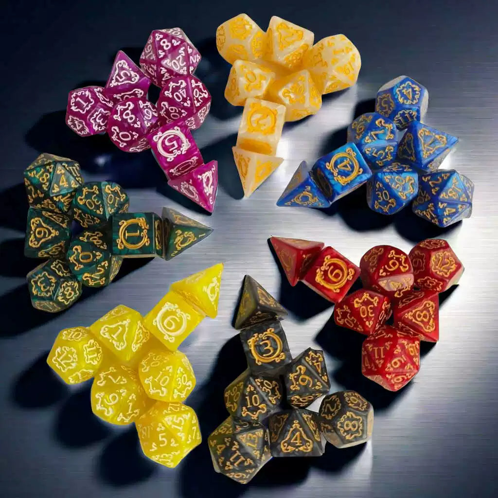 7-Piece Dragon Pattern Polyhedral DND Dice Set, Acrylic Tabletop RPG Roleplaying Game Dice for D&D, MTG, Pathfinder