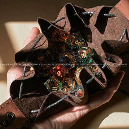 Vintage Drawstring D&D Dice Bag Expandable Dice Rolling Tray Medieval Waist Pouch for RPG Tabletop Gaming
