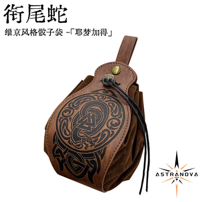 Vintage Medieval Viking Dice Bag & Belt Pouch, Drawstring Coin Purse & Rolling Tray for DND TTRPG