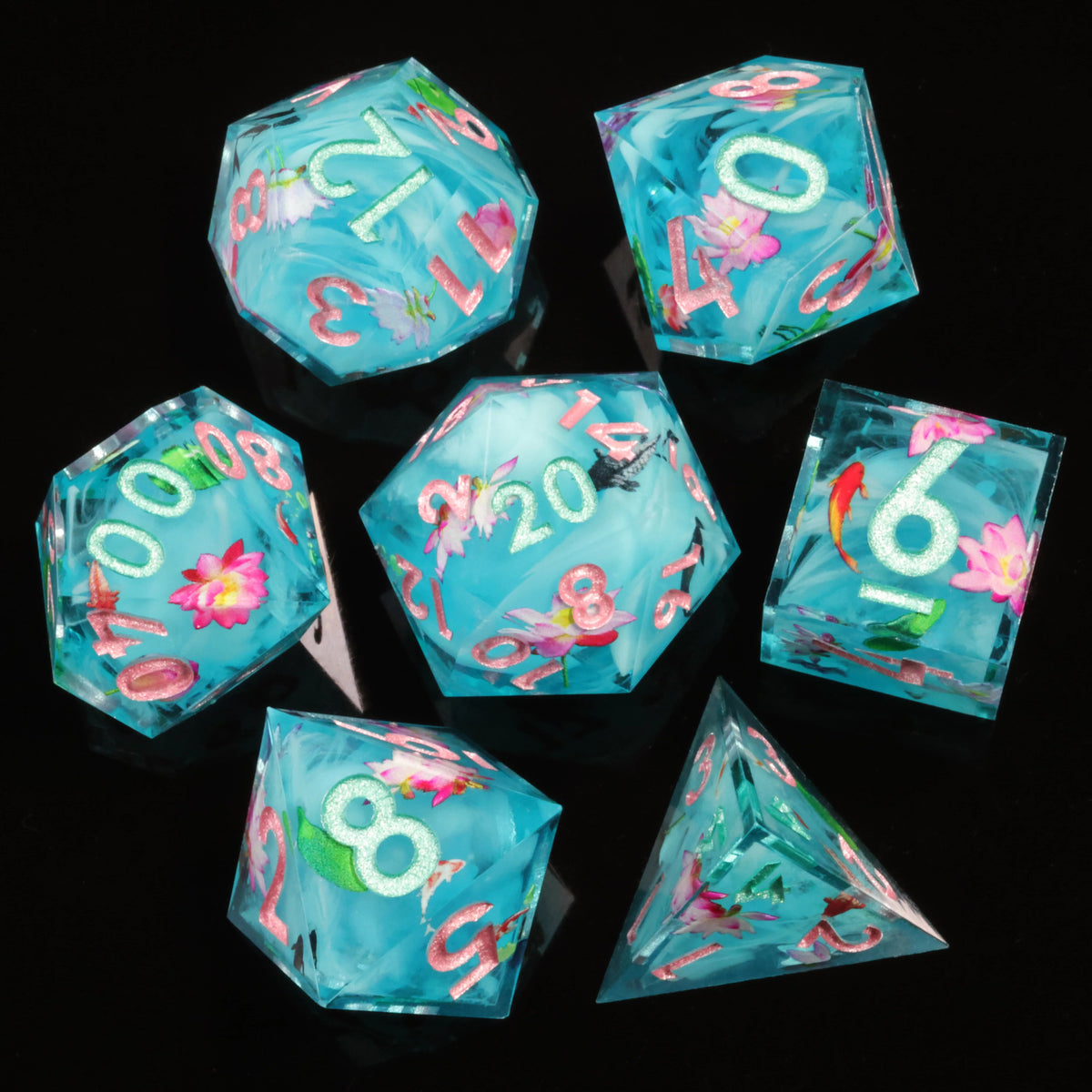 LuxeRoll Handmade Resin DND Dice Set with Gift Box - 7-Piece Sharp Edge Polyhedral RPG Tabletop Gaming Dice