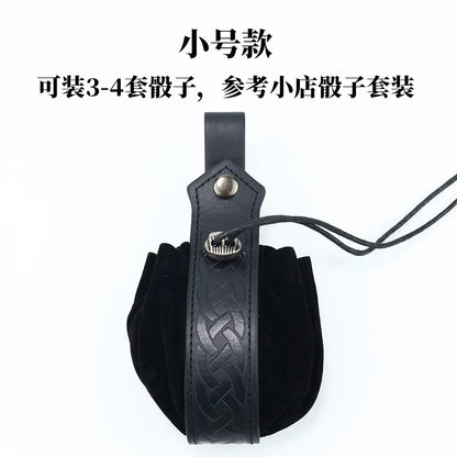 Vintage Drawstring D&D Dice Bag Expandable Dice Rolling Tray Medieval Waist Pouch for RPG Tabletop Gaming