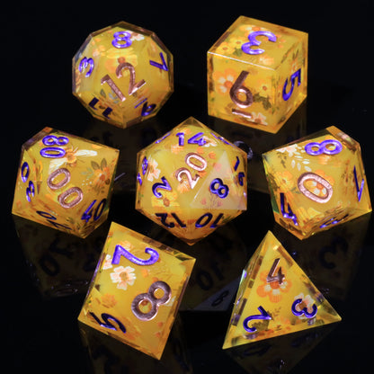 LuxeRoll Handmade Resin DND Dice Set with Gift Box - 7-Piece Sharp Edge Polyhedral RPG Tabletop Gaming Dice