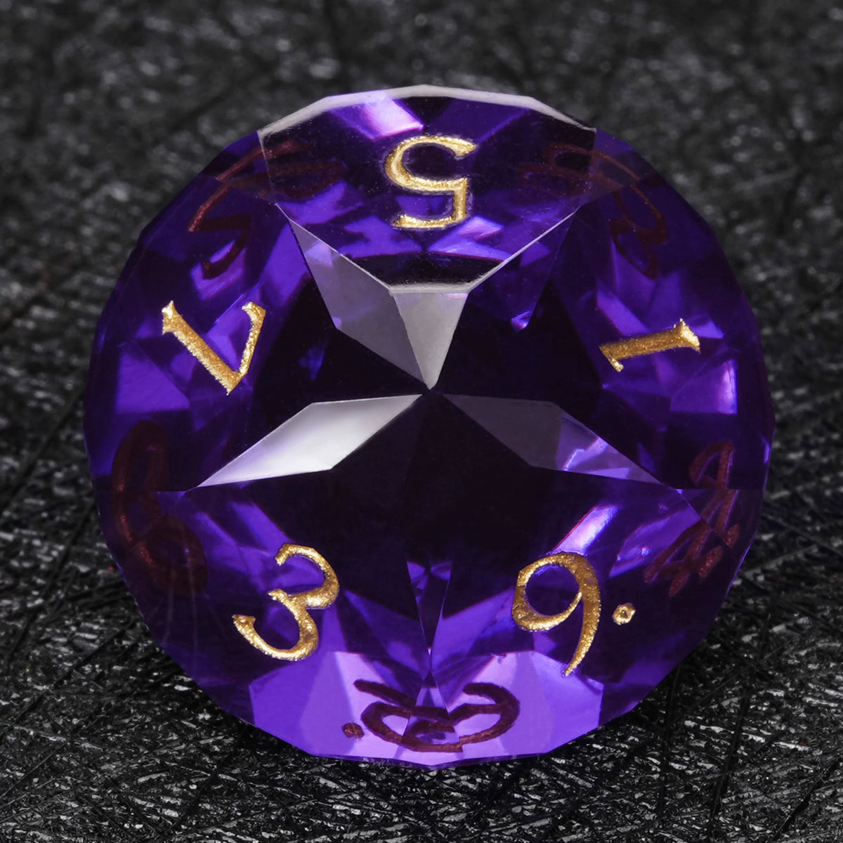 Clear purple faceted resin polyhedral dice set - detail view 14