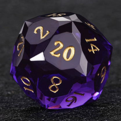 Clear purple faceted resin polyhedral dice set - detail view 7
