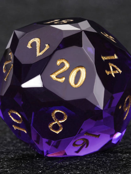 Clear purple faceted resin polyhedral dice set - detail view 2