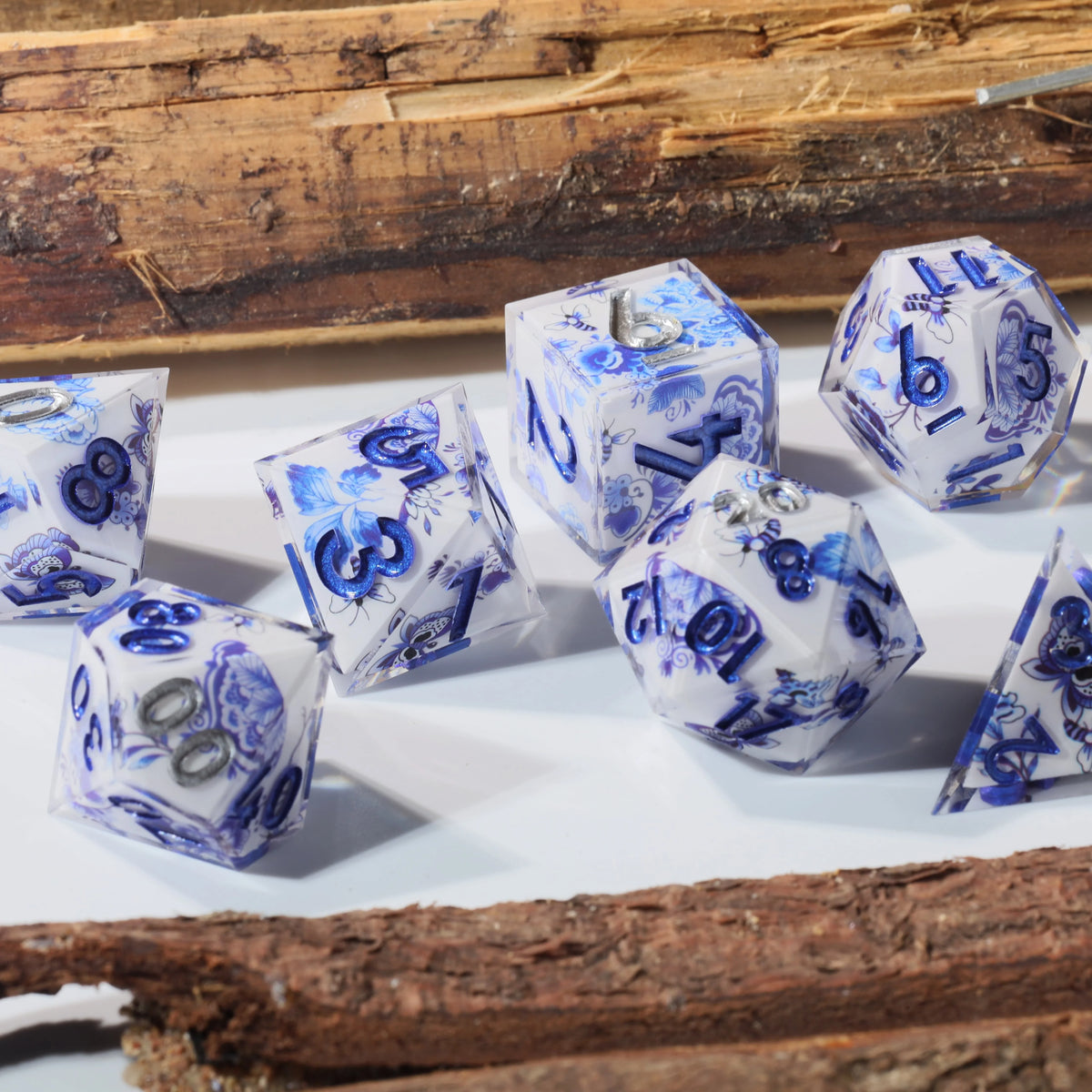 LuxeRoll Handmade Resin DND Dice Set with Gift Box - 7-Piece Sharp Edge Polyhedral RPG Tabletop Gaming Dice