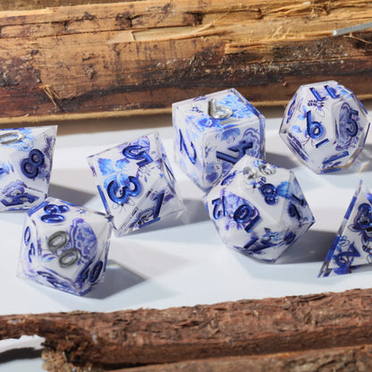 LuxeRoll Handmade Resin DND Dice Set with Gift Box - 7-Piece Sharp Edge Polyhedral RPG Tabletop Gaming Dice
