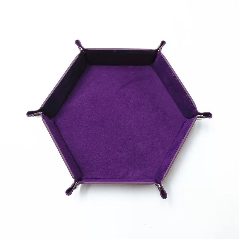 Hexagonal Velvet Dice Tray Collapsible Rolling Holder for DND RPG Tabletop Board Gaming and Storage