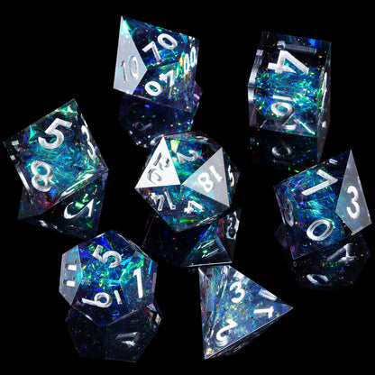 Mini Planet Handmade Resin DND Dice Set, 7-Piece Polyhedral RPG Dice with Gift Box for Dungeons and Dragons Tabletop Gaming