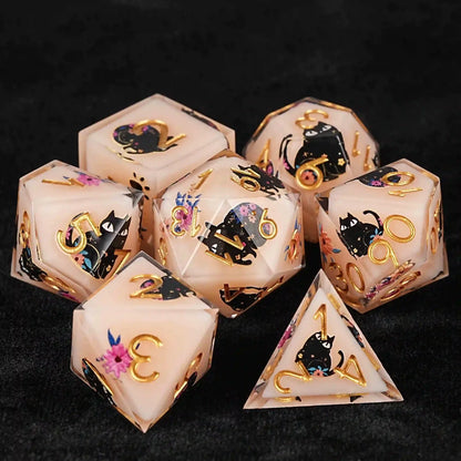 Cat dice in dice resin polyhedral dice set - detail view 13