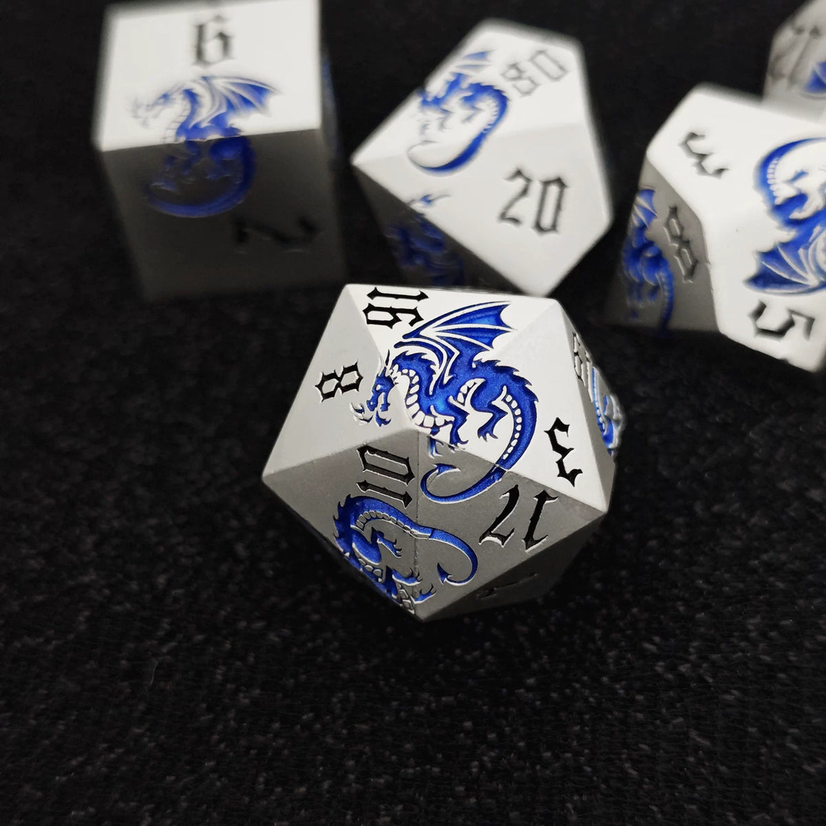 Etched Dragon Metal Polyhedral Dice Set for DND Tabletop RPG Games, Fantasy D&D Role-Playing Metal Dice Set with Storage Box