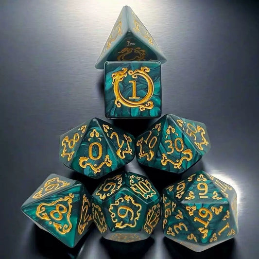 Dragon Pattern Dice Set | 7-Piece Acrylic Polyhedral DND